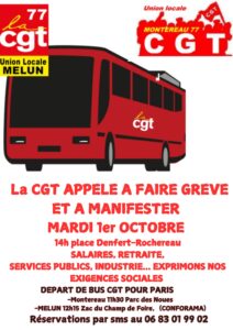 Lire la suite à propos de l’article Bus CGT Melun pour nous rendre à la manifestation du 1er octobre à Paris